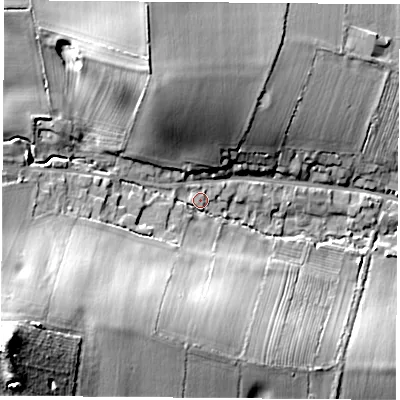 Shaded relief map of the ground around LE128TH, computed from Environment Agency LiDAR. The ground here sits at about 73 m above sea level and falls 29 m across the surrounding 800 m. Surface water reaching this point runs off ground lying to the south-west, 22.7 m higher.
