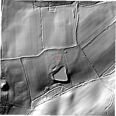 Shaded relief map of the ground around LE128TP, computed from Environment Agency LiDAR. The ground here sits at about 81 m above sea level and falls 27 m across the surrounding 800 m. Surface water reaching this point runs off ground lying to the west-south-west, 1.2 m higher.