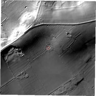 Shaded relief map of the ground around LE142LL, computed from Environment Agency LiDAR. The ground here sits at about 86 m above sea level and falls 32 m across the surrounding 800 m. Surface water reaching this point runs off ground lying to the north-east, 16.7 m higher.