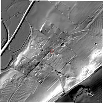 Shaded relief map of the ground around LE142LP, computed from Environment Agency LiDAR. The ground here sits at about 68 m above sea level and falls 43 m across the surrounding 800 m. Surface water reaching this point runs off ground lying to the south-south-east, 28.2 m higher.