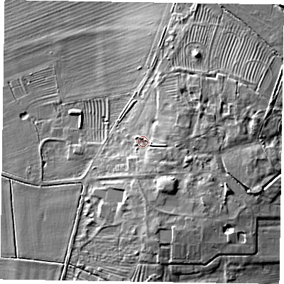 Shaded relief map of the ground around LE142SF, computed from Environment Agency LiDAR. The ground here sits at about 86 m above sea level and falls 11 m across the surrounding 800 m. Surface water reaching this point runs off ground lying to the east-south-east, 6.0 m higher.