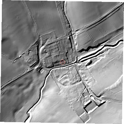Shaded relief map of the ground around LE142SJ, computed from Environment Agency LiDAR. The ground here sits at about 93 m above sea level and falls 31 m across the surrounding 800 m. Surface water reaching this point runs off ground lying to the north-north-west, 7.4 m higher.