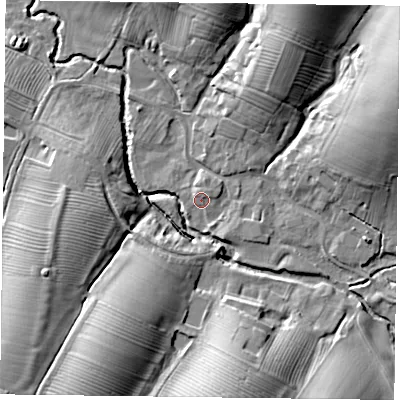 Shaded relief map of the ground around LE142TA, computed from Environment Agency LiDAR. The ground here sits at about 84 m above sea level and falls 26 m across the surrounding 800 m. Surface water reaching this point runs off ground lying to the north-east, 0.7 m higher.