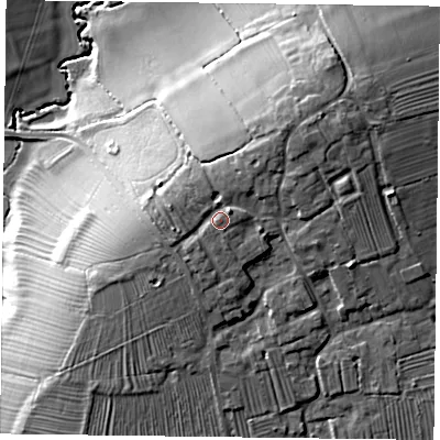 Shaded relief map of the ground around LE143EZ, computed from Environment Agency LiDAR. The ground here sits at about 80 m above sea level and falls 27 m across the surrounding 800 m. Surface water reaching this point runs off ground lying to the west-north-west, 1.8 m higher.