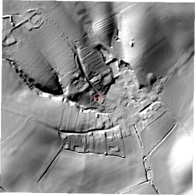 Shaded relief map of the ground around LE143PP, computed from Environment Agency LiDAR. The ground here sits at about 100 m above sea level and falls 43 m across the surrounding 800 m. Surface water reaching this point runs off ground lying to the north-west, 33.4 m higher.