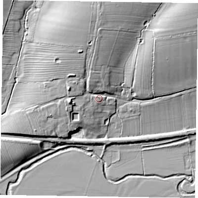Shaded relief map of the ground around LE144RX, computed from Environment Agency LiDAR. The ground here sits at about 85 m above sea level and falls 26 m across the surrounding 800 m. Surface water reaching this point runs off ground lying to the north, 15.9 m higher.