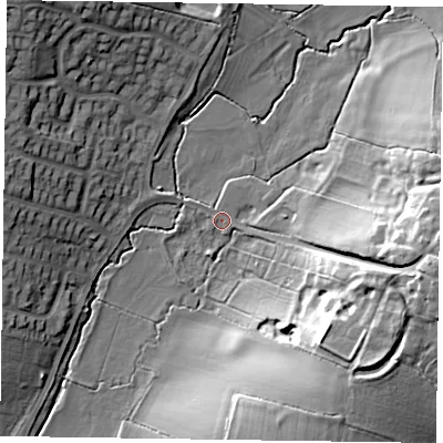 Shaded relief map of the ground around LE144SE, computed from Environment Agency LiDAR. The ground here sits at about 80 m above sea level and falls 26 m across the surrounding 800 m. Surface water reaching this point runs off ground lying to the east-south-east, 22.8 m higher.