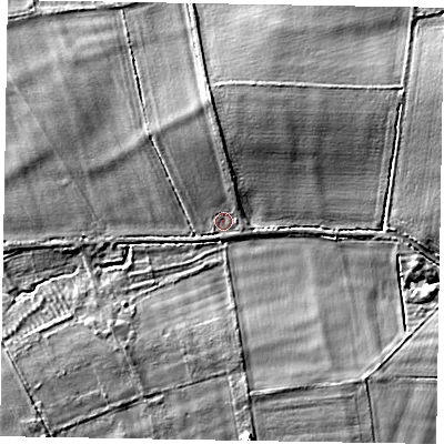 Shaded relief map of the ground around LE157HZ, computed from Environment Agency LiDAR. The ground here sits at about 117 m above sea level and falls 10 m across the surrounding 800 m. Surface water reaching this point runs off ground lying to the north-west, 6.0 m higher.