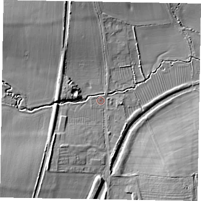 Shaded relief map of the ground around LE157QW, computed from Environment Agency LiDAR. The ground here sits at about 109 m above sea level and falls 10 m across the surrounding 800 m. Surface water reaching this point runs off ground lying to the north-west, 8.3 m higher.