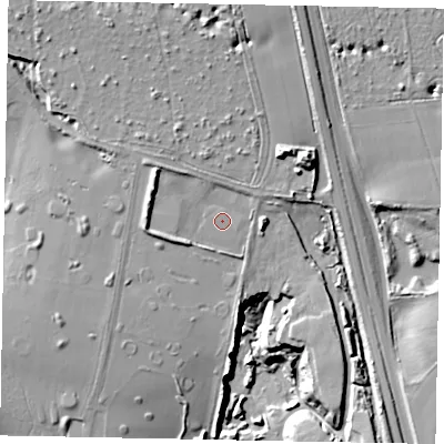 Shaded relief map of the ground around LE157SN, computed from Environment Agency LiDAR. The ground here sits at about 103 m above sea level and falls 25 m across the surrounding 800 m. Surface water reaching this point runs off ground lying to the north-west, 7.2 m higher.