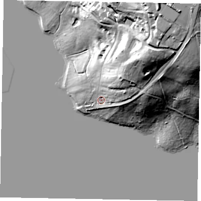Shaded relief map of the ground around LE158AB, computed from Environment Agency LiDAR. The ground here sits at about 89 m above sea level and falls 50 m across the surrounding 800 m. Surface water reaching this point runs off ground lying to the north-east, 44.9 m higher.