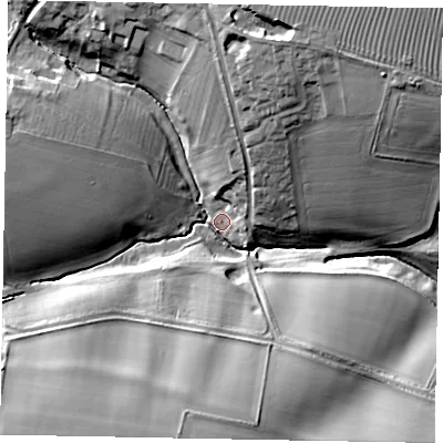 Shaded relief map of the ground around LE158BS, computed from Environment Agency LiDAR. The ground here sits at about 92 m above sea level and falls 31 m across the surrounding 800 m. Surface water reaching this point runs off ground lying to the west, 18.1 m higher.