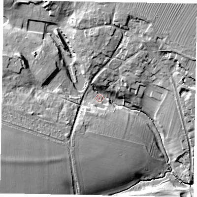 Shaded relief map of the ground around LE158BZ, computed from Environment Agency LiDAR. The ground here sits at about 99 m above sea level and falls 29 m across the surrounding 800 m. Surface water reaching this point runs off ground lying to the west-south-west, 21.6 m higher.