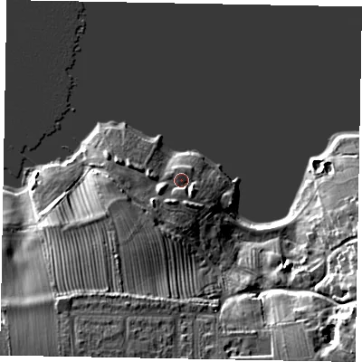 Shaded relief map of the ground around LE158HJ, computed from Environment Agency LiDAR. The ground here sits at about 87 m above sea level and falls 22 m across the surrounding 800 m. Surface water reaching this point runs off ground lying to the south-south-west, 16.9 m higher.