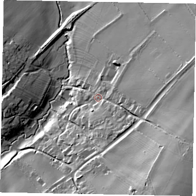 Shaded relief map of the ground around LE158NR, computed from Environment Agency LiDAR. The ground here sits at about 59 m above sea level and falls 44 m across the surrounding 800 m. Surface water reaching this point runs off ground lying to the east-south-east, 30.8 m higher.