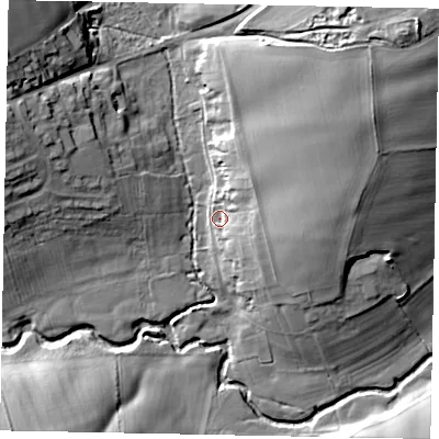 Shaded relief map of the ground around LE158QE, computed from Environment Agency LiDAR. The ground here sits at about 52 m above sea level and falls 36 m across the surrounding 800 m. Surface water reaching this point runs off ground lying to the north-east, 24.1 m higher.