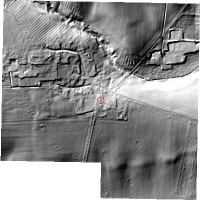 Shaded relief map of the ground around LE158TX, computed from Environment Agency LiDAR. The ground here sits at about 93 m above sea level and falls 42 m across the surrounding 800 m. Surface water reaching this point runs off ground lying to the west, 4.0 m higher.
