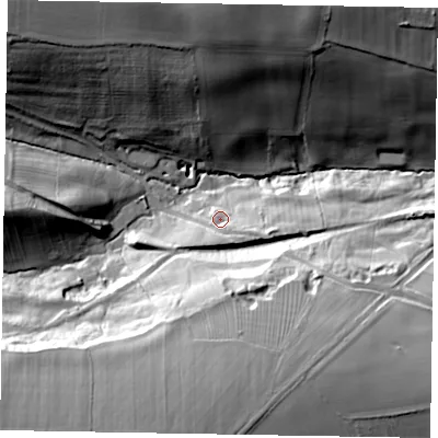 Shaded relief map of the ground around LE159HH, computed from Environment Agency LiDAR. The ground here sits at about 102 m above sea level and falls 50 m across the surrounding 800 m. Surface water reaching this point runs off ground lying to the east-south-east, 6.1 m higher.