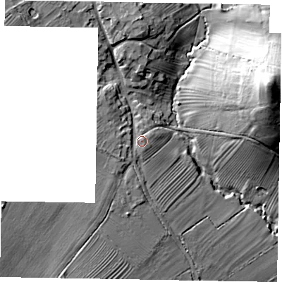 Shaded relief map of the ground around LE159LP, computed from Environment Agency LiDAR. The ground here sits at about 67 m above sea level and falls 33 m across the surrounding 800 m. Surface water reaching this point runs off ground lying to the west-south-west, 4.9 m higher.