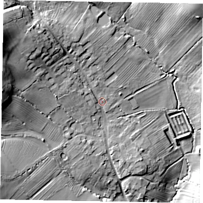 Shaded relief map of the ground around LE159LT, computed from Environment Agency LiDAR. The ground here sits at about 70 m above sea level and falls 33 m across the surrounding 800 m. Surface water reaching this point runs off ground lying to the north-west, 17.2 m higher.