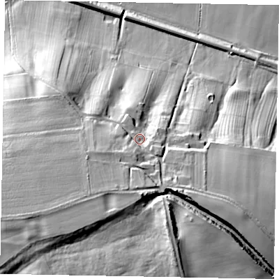 Shaded relief map of the ground around LE159PA, computed from Environment Agency LiDAR. The ground here sits at about 91 m above sea level and falls 56 m across the surrounding 800 m. Surface water reaching this point runs off ground lying to the south-south-west, 15.2 m higher.