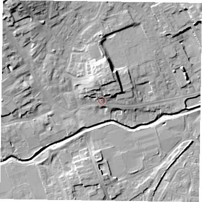Shaded relief map of the ground around LE167DS, computed from Environment Agency LiDAR. The ground here sits at about 80 m above sea level and falls 16 m across the surrounding 800 m. Surface water reaching this point runs off ground lying to the north-north-east, 9.0 m higher.