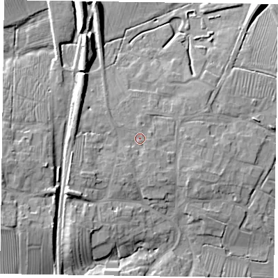 Shaded relief map of the ground around LE167EZ, computed from Environment Agency LiDAR. The ground here sits at about 80 m above sea level and falls 16 m across the surrounding 800 m. Surface water reaching this point runs off ground lying to the west-south-west, 4.4 m higher.