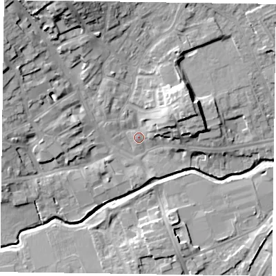 Shaded relief map of the ground around LE167LT, computed from Environment Agency LiDAR. The ground here sits at about 78 m above sea level and falls 16 m across the surrounding 800 m. Surface water reaching this point runs off ground lying to the north-north-west, 13.8 m higher.
