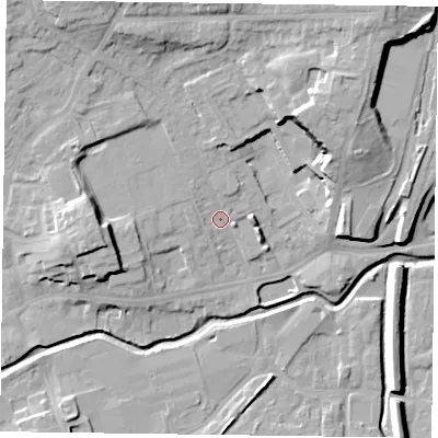 Shaded relief map of the ground around LE167NE, computed from Environment Agency LiDAR. The ground here sits at about 78 m above sea level and falls 17 m across the surrounding 800 m. Surface water reaching this point runs off ground lying to the north-east, 13.2 m higher.