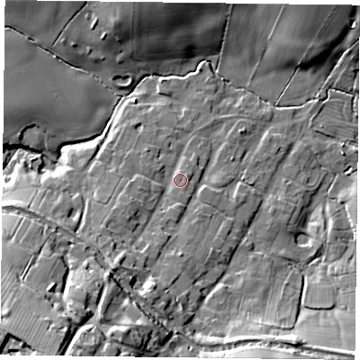 Shaded relief map of the ground around LE167RB, computed from Environment Agency LiDAR. The ground here sits at about 94 m above sea level and falls 37 m across the surrounding 800 m. Surface water reaching this point runs off ground lying to the south-west, 32.2 m higher.