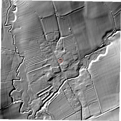 Shaded relief map of the ground around LE167UG, computed from Environment Agency LiDAR. The ground here sits at about 87 m above sea level and falls 21 m across the surrounding 800 m. Surface water reaching this point runs off ground lying to the north, 16.3 m higher.