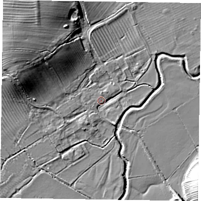 Shaded relief map of the ground around LE167UJ, computed from Environment Agency LiDAR. The ground here sits at about 66 m above sea level and falls 15 m across the surrounding 800 m. Surface water reaching this point runs off ground lying to the south-south-east, 2.3 m higher.