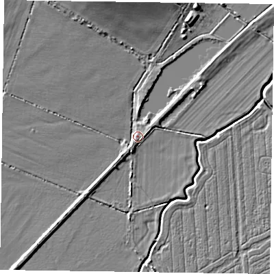 Shaded relief map of the ground around LE167UX, computed from Environment Agency LiDAR. The ground here sits at about 68 m above sea level and falls 7 m across the surrounding 800 m. Surface water reaching this point runs off ground lying to the south-west, 3.9 m higher.