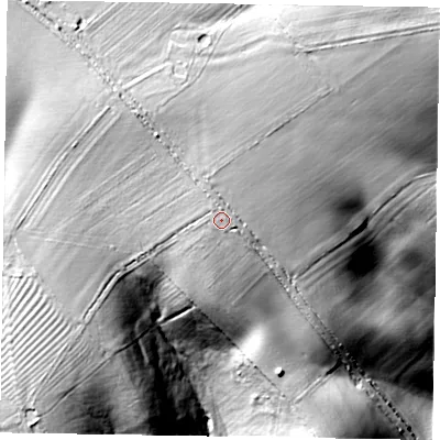 Shaded relief map of the ground around LE168DG, computed from Environment Agency LiDAR. The ground here sits at about 145 m above sea level and falls 45 m across the surrounding 800 m. Surface water reaching this point runs off ground lying to the north-west, 8.0 m higher.