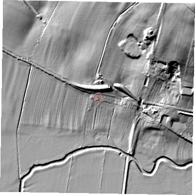Shaded relief map of the ground around LE168DP, computed from Environment Agency LiDAR. The ground here sits at about 66 m above sea level and falls 68 m across the surrounding 800 m. Surface water reaching this point runs off ground lying to the north, 9.0 m higher.