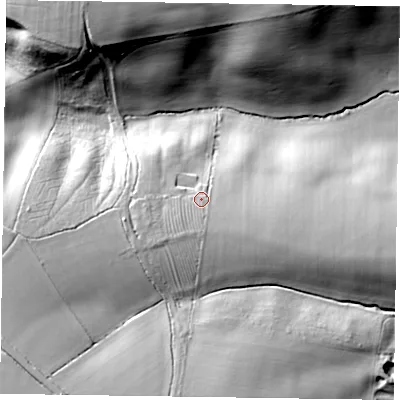 Shaded relief map of the ground around LE168HH, computed from Environment Agency LiDAR. The ground here sits at about 138 m above sea level and falls 45 m across the surrounding 800 m. Surface water reaching this point runs off ground lying to the south-south-west, 5.1 m higher.