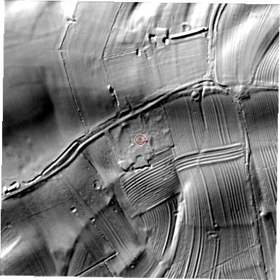 Shaded relief map of the ground around LE168TZ, computed from Environment Agency LiDAR. The ground here sits at about 113 m above sea level and falls 51 m across the surrounding 800 m. Surface water reaching this point runs off ground lying to the north-north-west, 13.4 m higher.