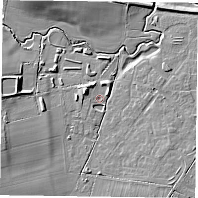 Shaded relief map of the ground around LE169FY, computed from Environment Agency LiDAR. The ground here sits at about 83 m above sea level and falls 17 m across the surrounding 800 m. Surface water reaching this point runs off ground lying to the south-west, 2.6 m higher.