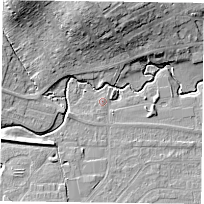 Shaded relief map of the ground around LE169NW, computed from Environment Agency LiDAR. The ground here sits at about 79 m above sea level and falls 18 m across the surrounding 800 m. Surface water reaching this point runs off ground lying to the south-south-west, 1.1 m higher.