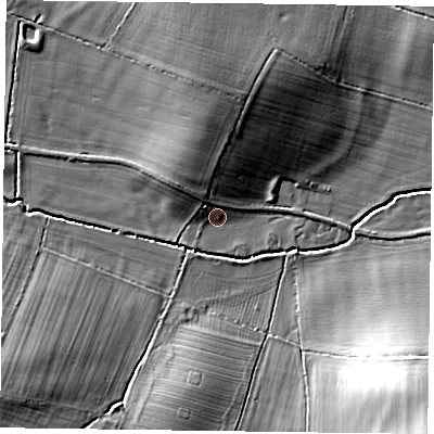Shaded relief map of the ground around LE169RP, computed from Environment Agency LiDAR. The ground here sits at about 118 m above sea level and falls 21 m across the surrounding 800 m. Surface water reaching this point runs off ground lying to the north, 8.0 m higher.