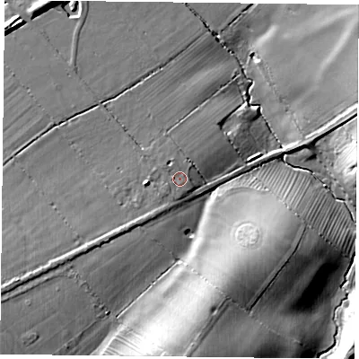 Shaded relief map of the ground around LE176NL, computed from Environment Agency LiDAR. The ground here sits at about 119 m above sea level and falls 19 m across the surrounding 800 m. Surface water reaching this point runs off ground lying to the west, 2.8 m higher.