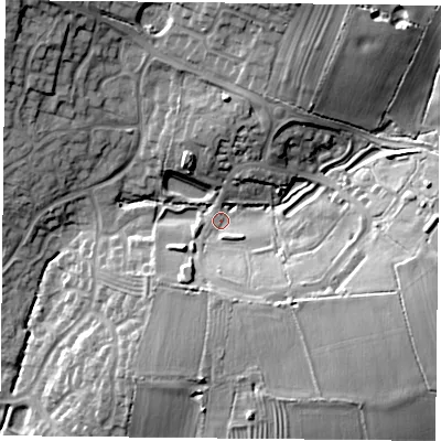 Shaded relief map of the ground around LE183US, computed from Environment Agency LiDAR. The ground here sits at about 86 m above sea level and falls 22 m across the surrounding 800 m. Surface water reaching this point runs off ground lying to the east-south-east, 17.3 m higher.