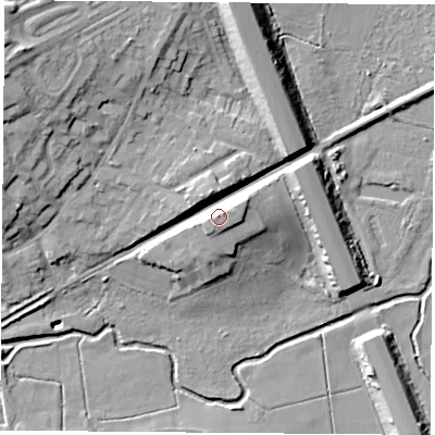 Shaded relief map of the ground around LE192DT, computed from Environment Agency LiDAR. The ground here sits at about 73 m above sea level and falls 20 m across the surrounding 800 m. Surface water reaching this point runs off ground lying to the north, 10.7 m higher.