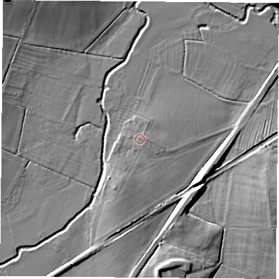 Shaded relief map of the ground around LE192GJ, computed from Environment Agency LiDAR. The ground here sits at about 67 m above sea level and falls 11 m across the surrounding 800 m. Surface water reaching this point runs off ground lying to the east, 1.0 m higher.