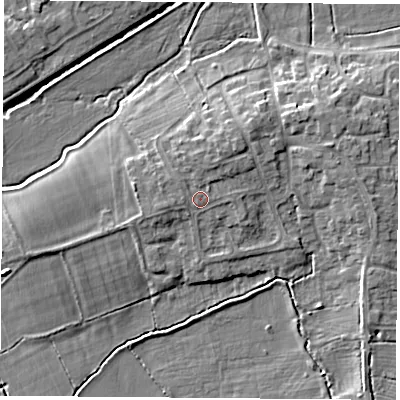 Shaded relief map of the ground around LE192HP, computed from Environment Agency LiDAR. The ground here sits at about 68 m above sea level and falls 7 m across the surrounding 800 m. Surface water reaching this point runs off ground lying to the north-north-east, 1.9 m higher.