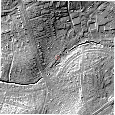 Shaded relief map of the ground around LE23WD, computed from Environment Agency LiDAR. The ground here sits at about 67 m above sea level and falls 20 m across the surrounding 800 m. Surface water reaching this point runs off ground lying to the north-north-west, 16.0 m higher.