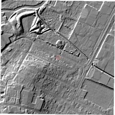 Shaded relief map of the ground around LE47NG, computed from Environment Agency LiDAR. The ground here sits at about 51 m above sea level and falls 9 m across the surrounding 800 m. Surface water reaching this point runs off ground lying to the south-west, 4.7 m higher.