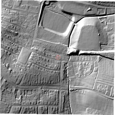 Shaded relief map of the ground around LE52GN, computed from Environment Agency LiDAR. The ground here sits at about 81 m above sea level and falls 31 m across the surrounding 800 m. Surface water reaching this point runs off ground lying to the south-west, 25.0 m higher.