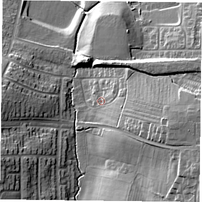 Shaded relief map of the ground around LE52GS, computed from Environment Agency LiDAR. The ground here sits at about 84 m above sea level and falls 29 m across the surrounding 800 m. Surface water reaching this point runs off ground lying to the east, 7.3 m higher.