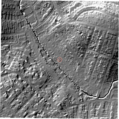 Shaded relief map of the ground around LE55TB, computed from Environment Agency LiDAR. The ground here sits at about 73 m above sea level and falls 23 m across the surrounding 800 m. Surface water reaching this point runs off ground lying to the east-north-east, 17.8 m higher.